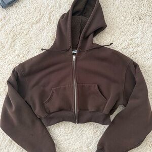 Danielle Guizio Brown Cropped Hoodie